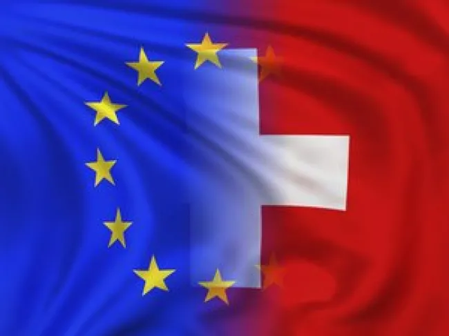 European Union flag and the Swiss flag